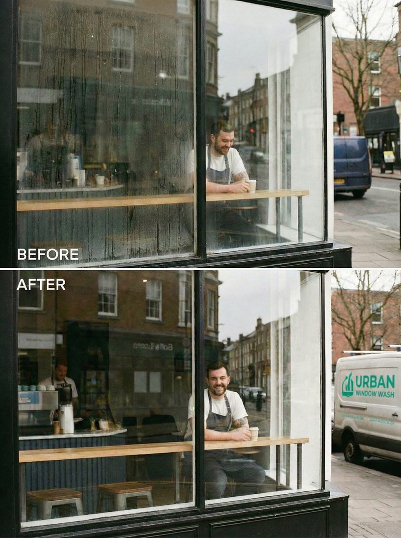 Professional storefront window washing results
