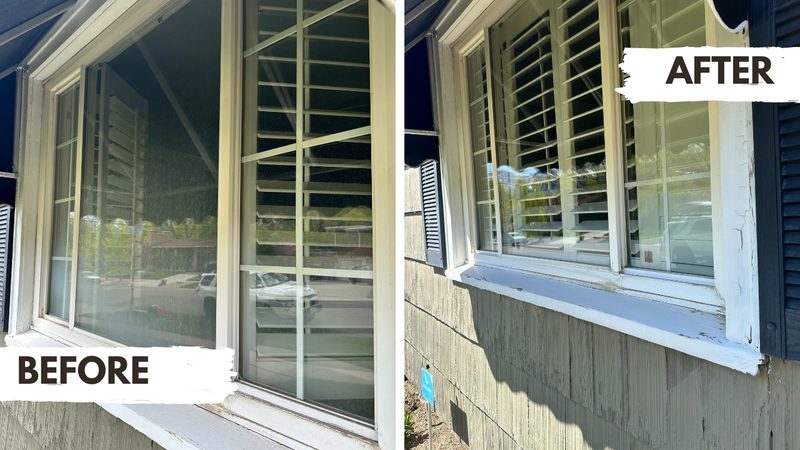 Hard water stain removal before and after - Salt Lake City window